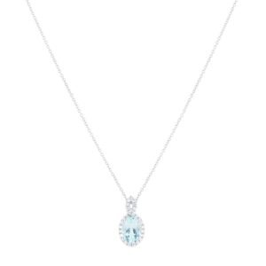 18ct White Gold 0.11cttw Diamond Twist & Aquamarine Pendant